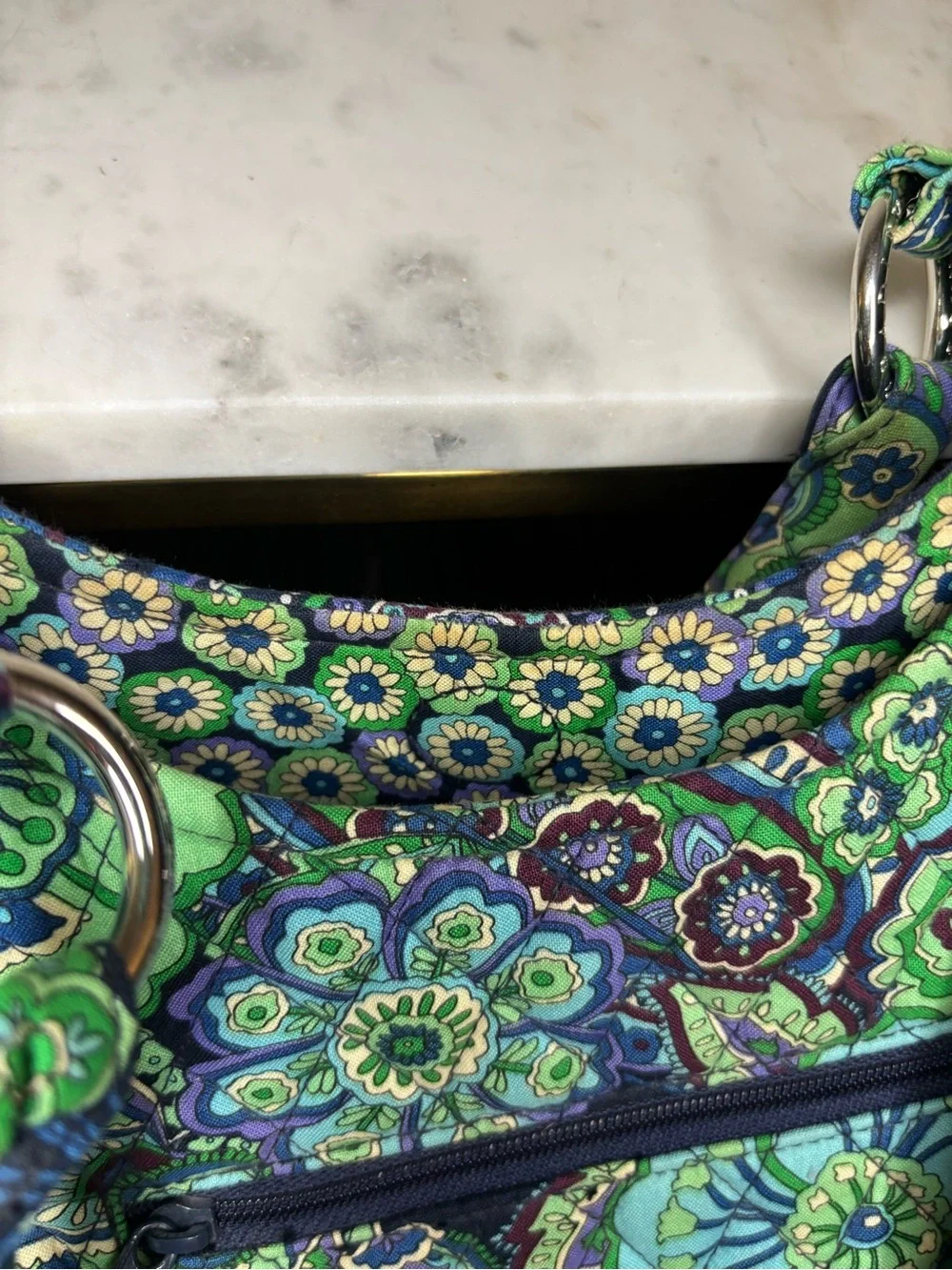 Vera Bradley large hobo rolled handle with rings Blue Rhapsody retired